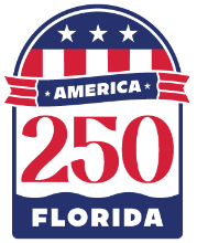 Red, white, and blue logo with stars and stripes, representing the 250th anniversary of the United States of America.