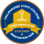 Laser Fabrication explorer level circular badge.