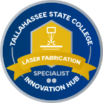 Laser Fabrication specialist level circular badge.